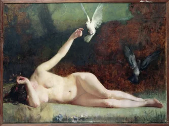 Nainen kyyhkysten kanssa, n. 1883